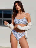 2026 New Ditsy Floral Bikini Set For Women, Thin Strap Scoop Neck Triangle Top, Minimalist Vacation Swimwear