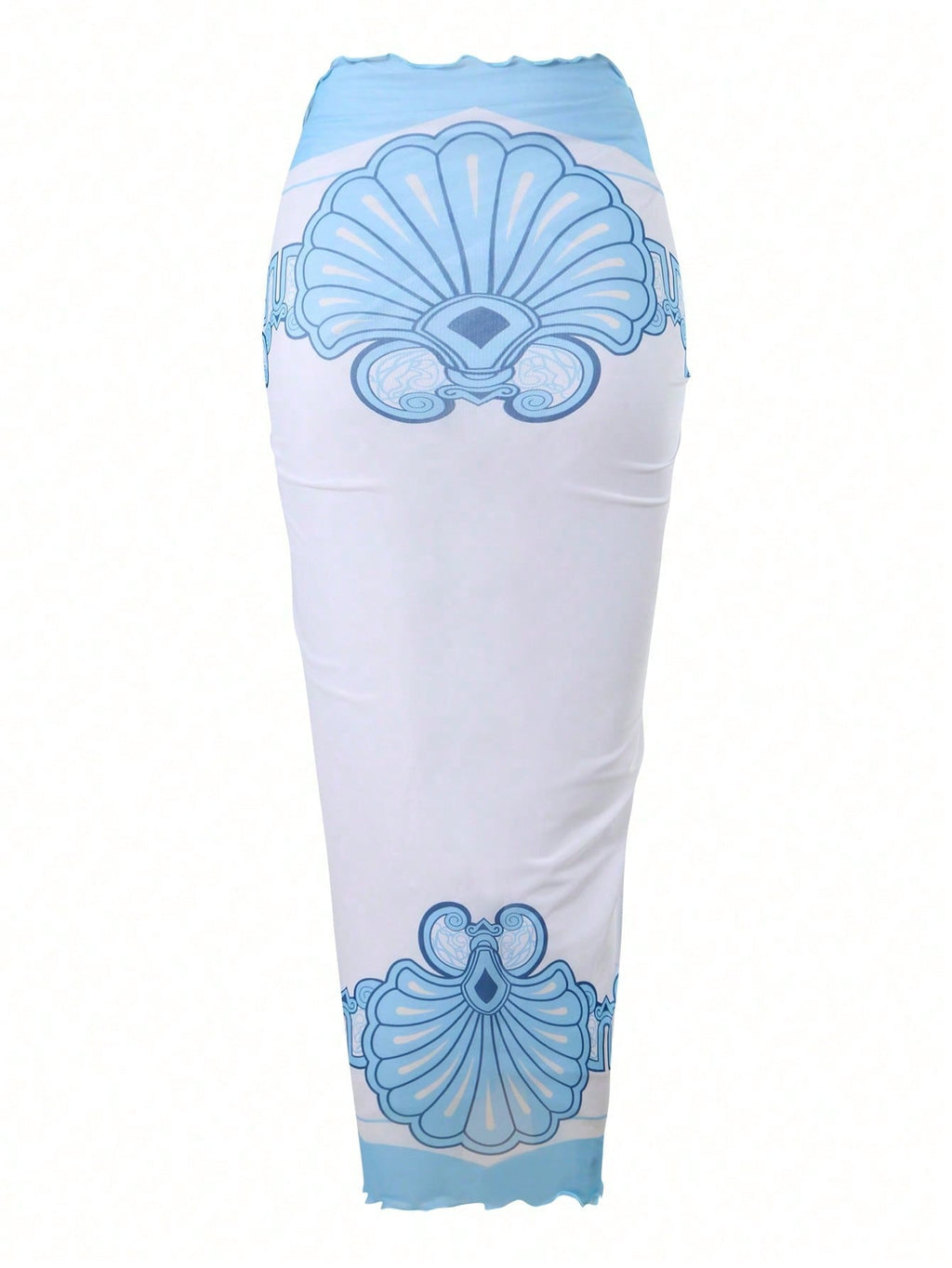 2026 New Starfish Decor One-Piece Swimsuit & Blue White Print Cover Up Skirt, Tummy Control Slimming Vacation Swimwear Set