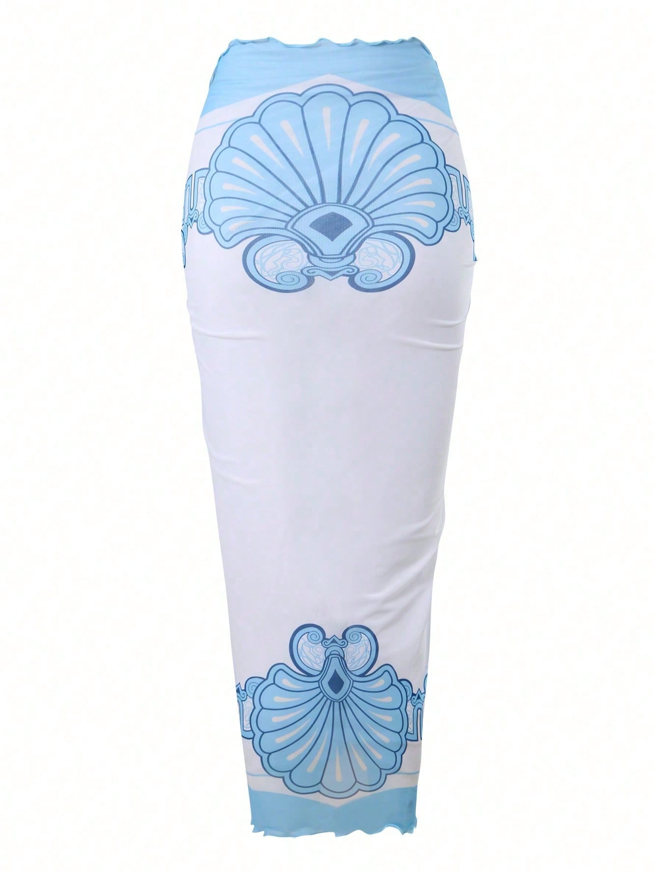 2026 New Starfish Decor One-Piece Swimsuit & Blue White Print Cover Up Skirt, Tummy Control Slimming Vacation Swimwear Set