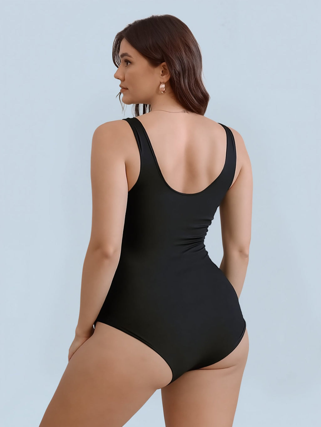 Plus Size Mint Green Ruffle Sleeve Color Block One Piece Swimsuits