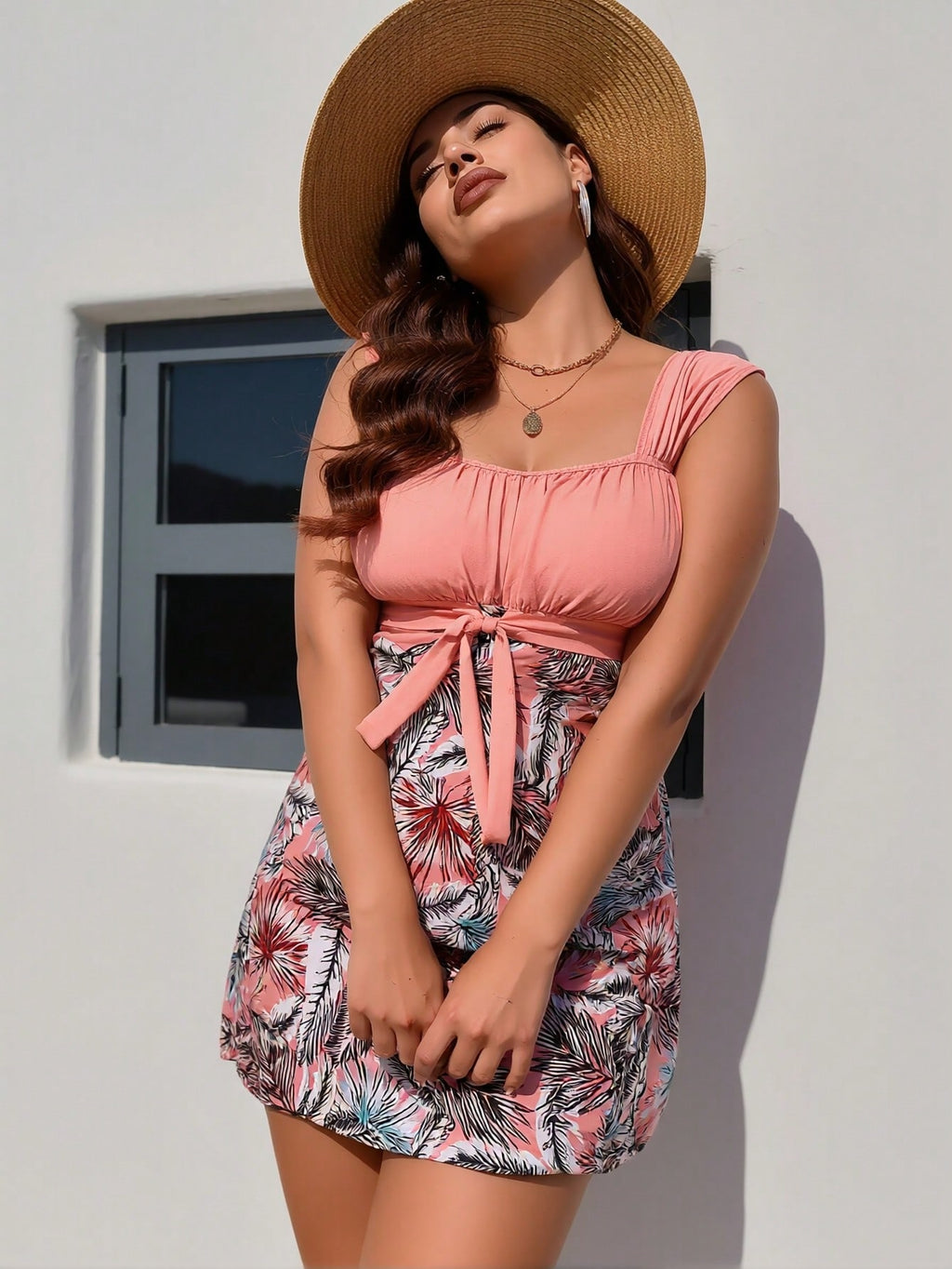 Plus Size Solid Ruffle Hem Tankini Swimsuits For Women