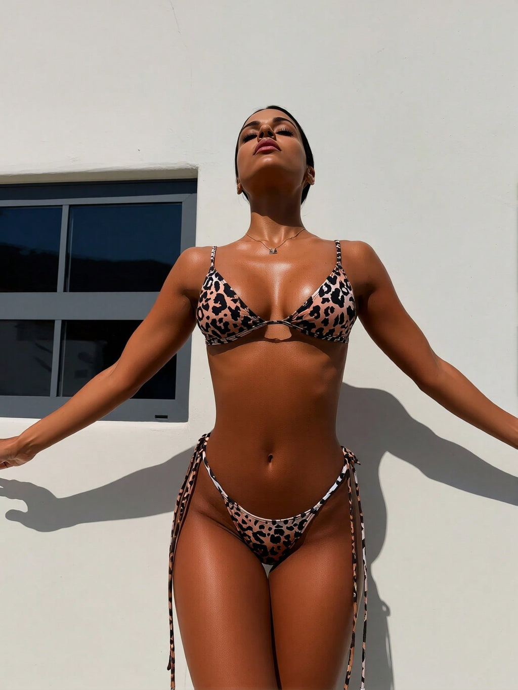 Leopard Print Triangle Side Tie Bikini Set