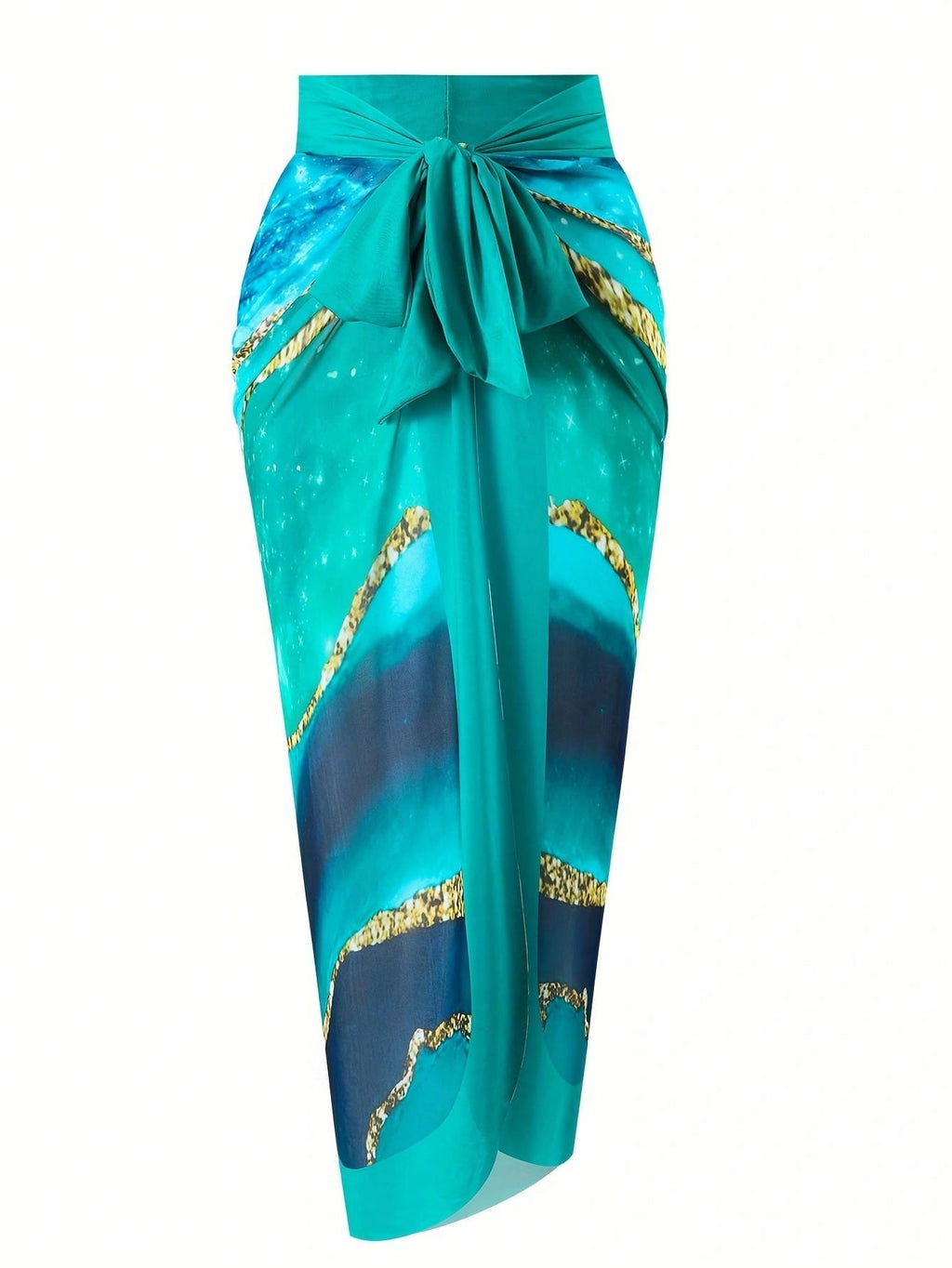Plus Size Teal Marble Print Bow Strap One Piece Swimsuits